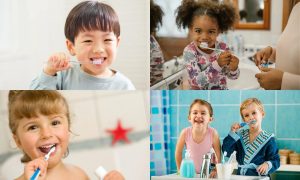 Brushing teeth by preschooler kids